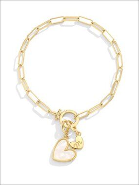 Mother of Pearl Initial Heart Stretch Bracelet Gold Plated Stainless Steel